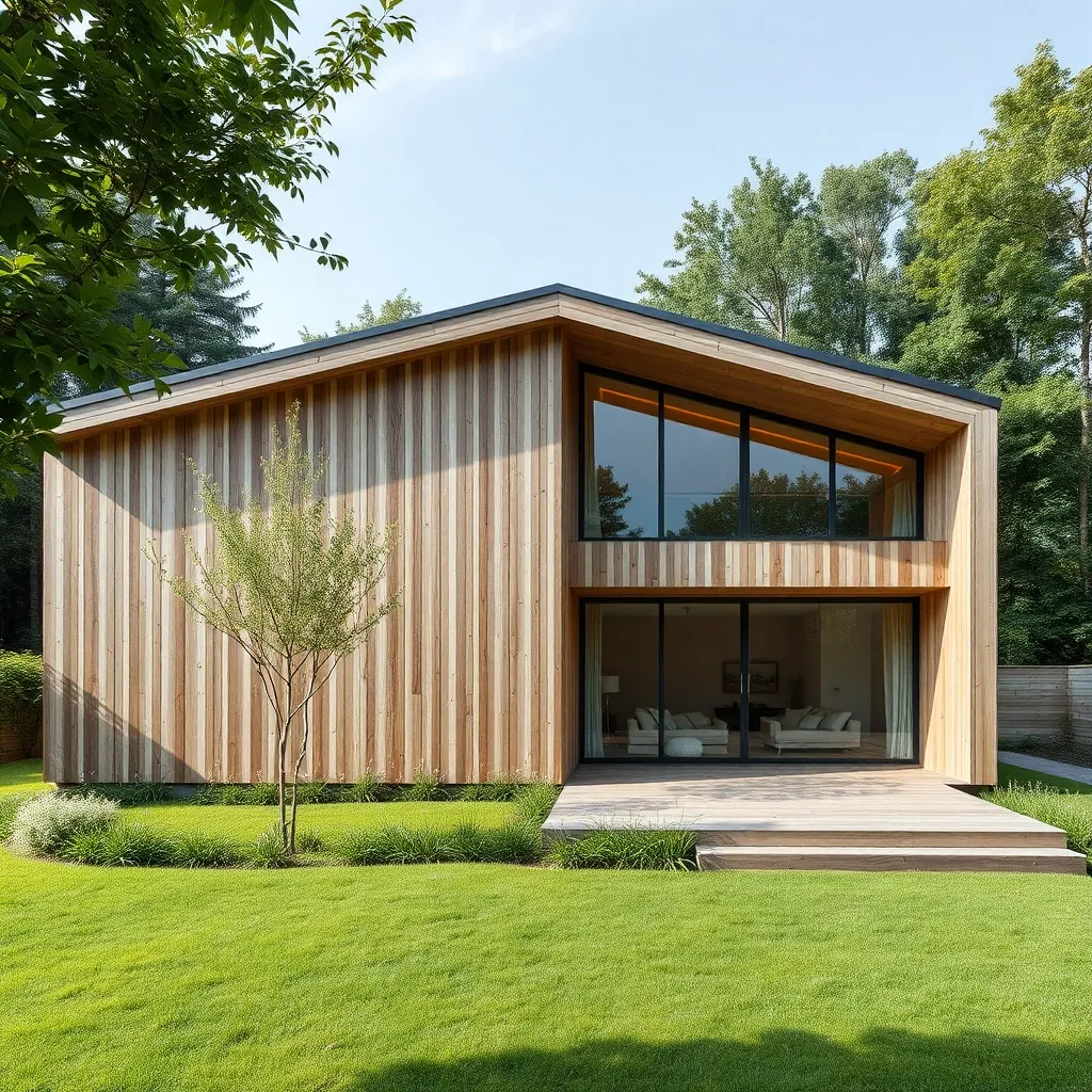 A minimalist sustainable house exterior with clean geometric